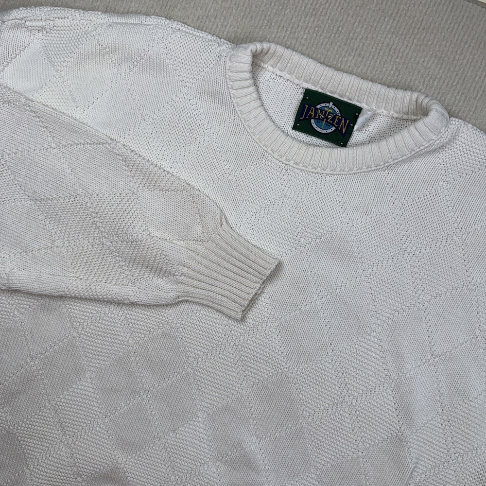 Vintage Jantzen Cream  Sweater Men's Size X-Large Crew Neck Knitted Pullover